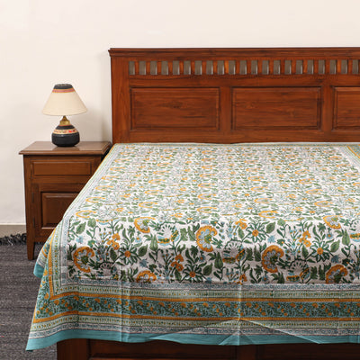 Multicolor - Pure Cotton Single Sanganeri Print Bed Cover 45