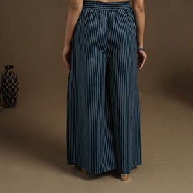 Buy Cotton Teal Blue Flared Jacquard Palazzo