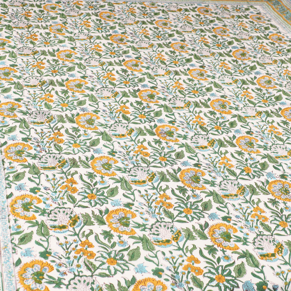 Multicolor - Pure Cotton Single Sanganeri Print Bed Cover 45