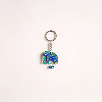 Elephant - Abstract Pastel Handpainted Hand-Carved Wooden Keychain 13