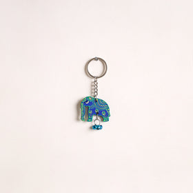 Elephant - Abstract Pastel Handpainted Hand-Carved Wooden Keychain 13