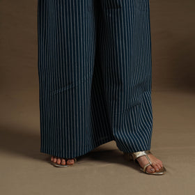 Buy Cotton Teal Blue Flared Jacquard Palazzo