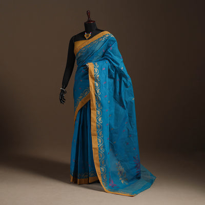 Blue - bengali tant saree with matching jewellery & blouse