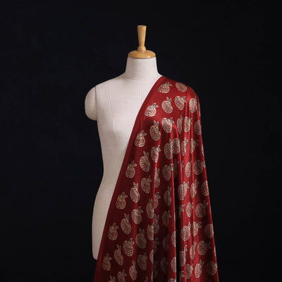 Kutch Hand Block Ajrakh Print Natural Dyed Mashru Silk Fabric 13