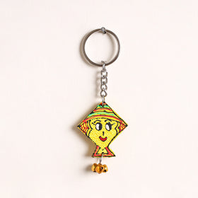 Kite - Abstract Pastel Handpainted Hand-Carved Wooden Keychain 15