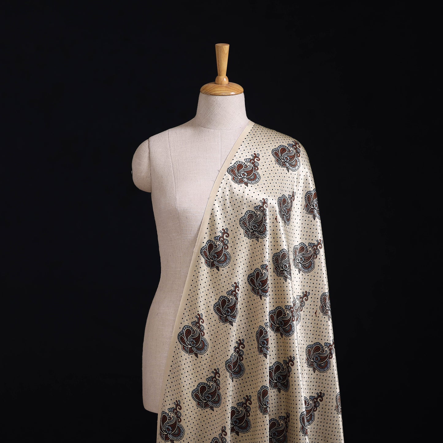 Kutch Hand Block Ajrakh Print Natural Dyed Mashru Silk Fabric 12