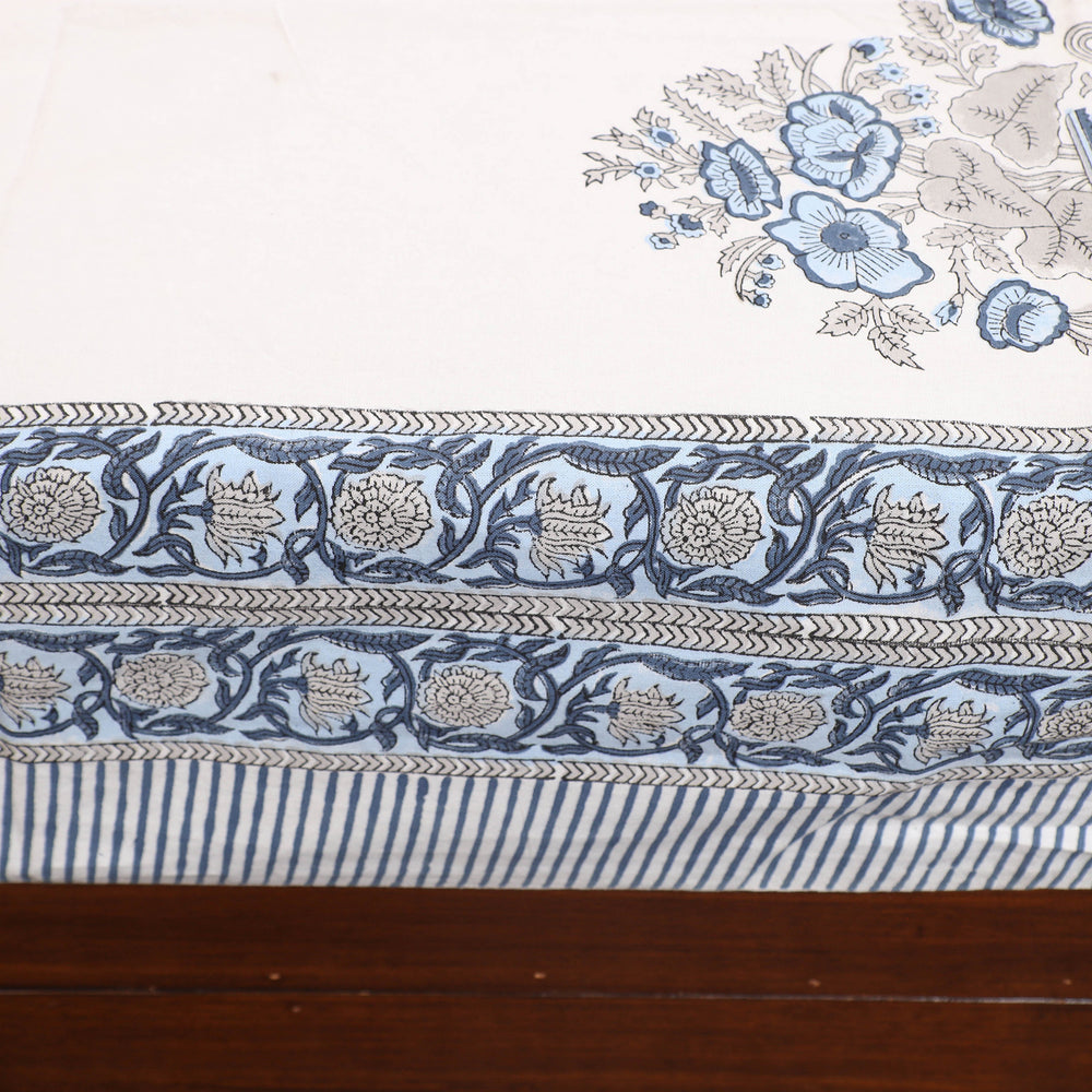 White - Pure Cotton Single Sanganeri Print Bed Cover 46