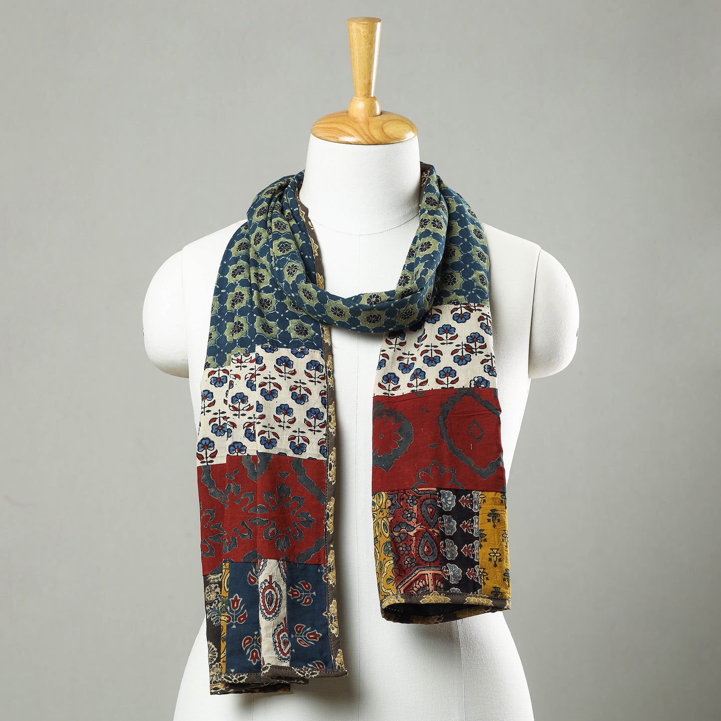 Multicolor - Patchwork Cotton Stole in Ajrakh Block Prints 08