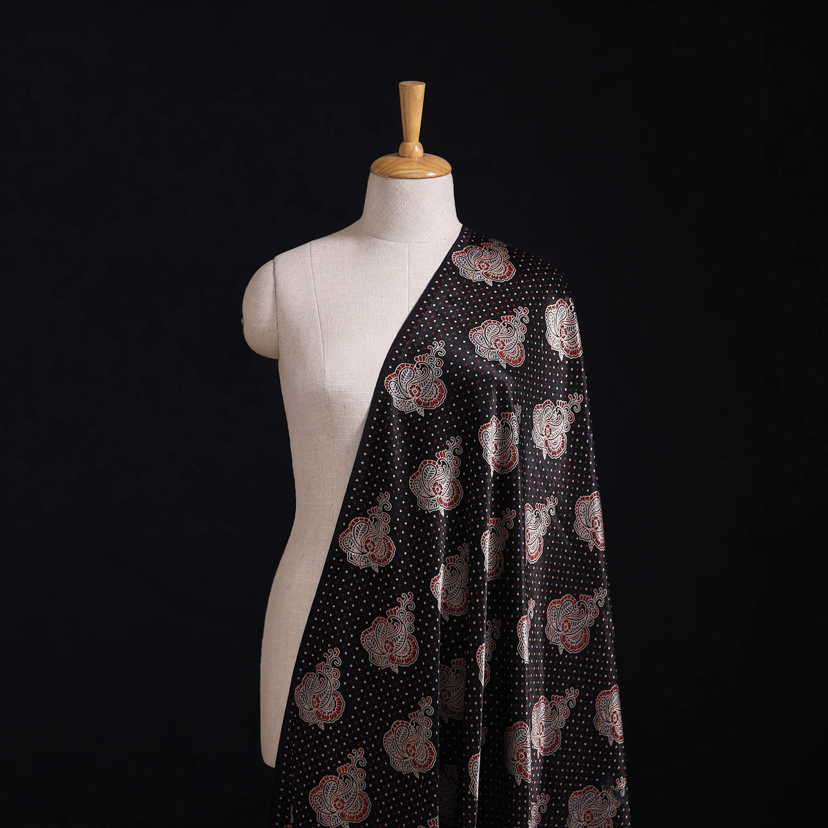 Kutch Hand Block Ajrakh Print Natural Dyed Mashru Silk Fabric 11