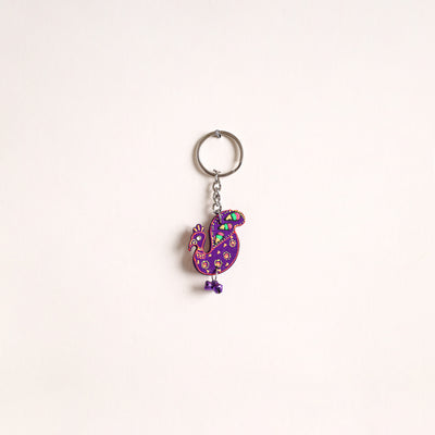 Peacock - Abstract Pastel Handpainted Hand-Carved Wooden Keychain 17