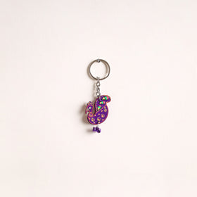 Peacock - Abstract Pastel Handpainted Hand-Carved Wooden Keychain 17