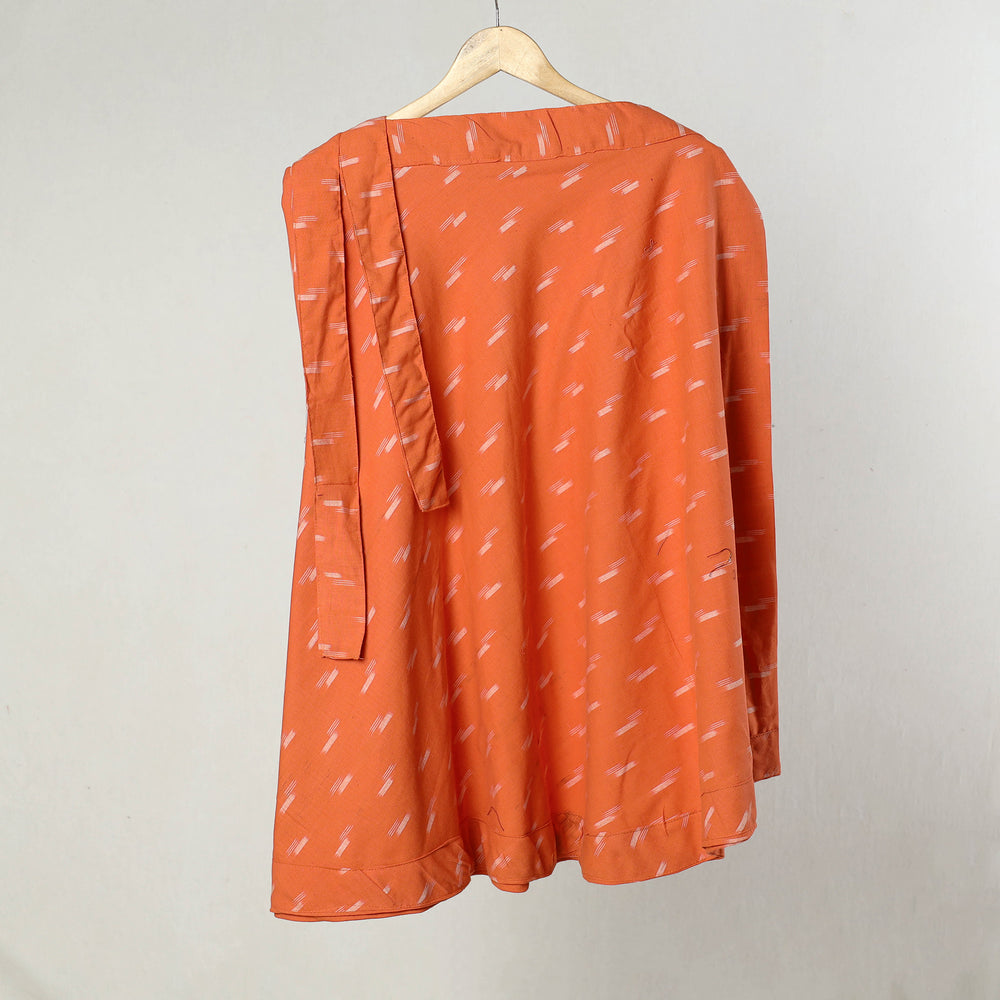 Orange - Pochampally Ikat Cotton Wrap Around Skirt 01