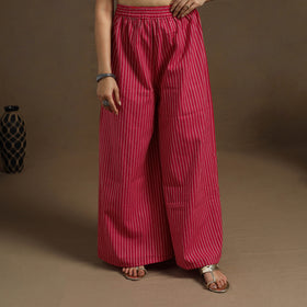  Cotton Red Flared Jacquard Palazzo