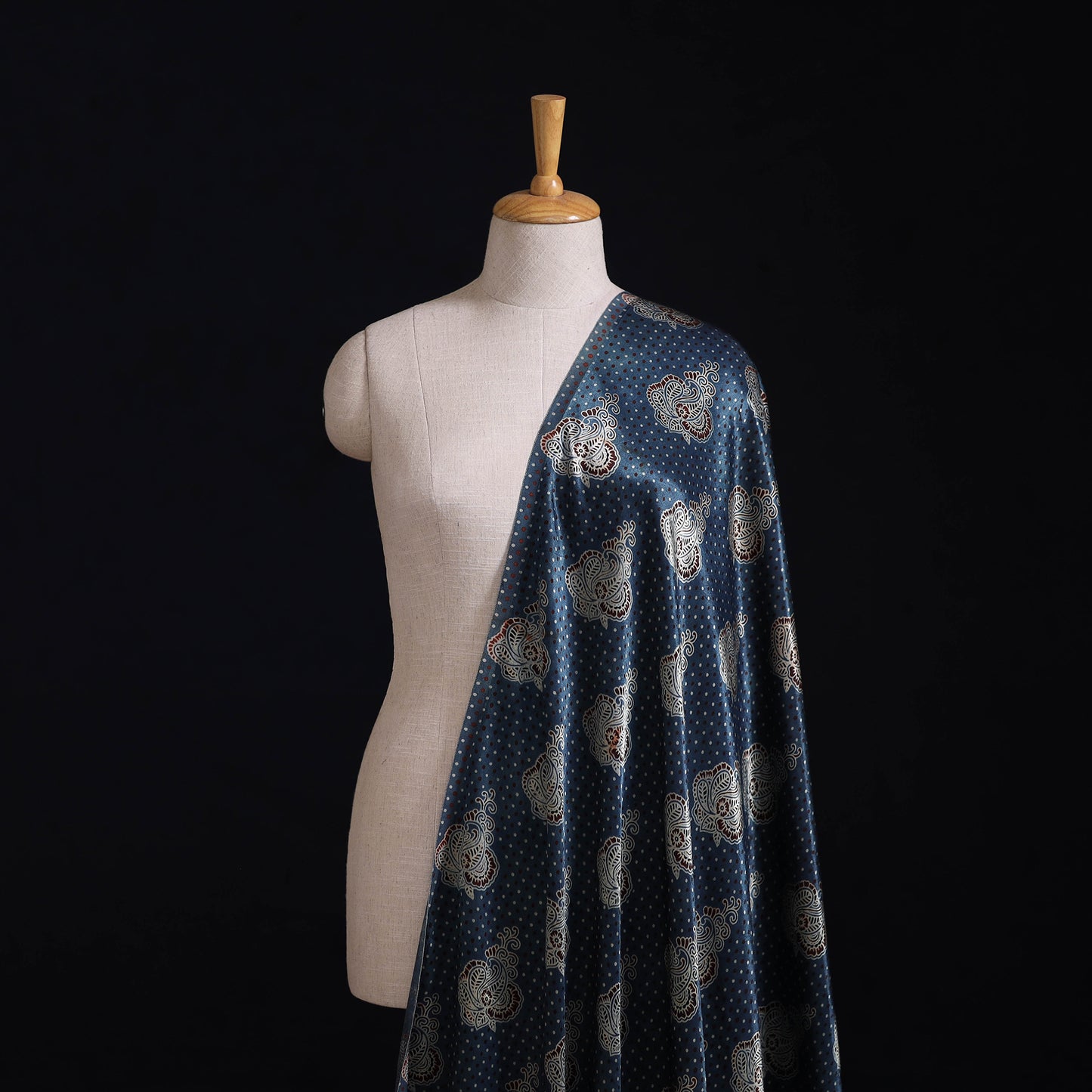 Kutch Hand Block Ajrakh Print Natural Dyed Mashru Silk Fabric 08