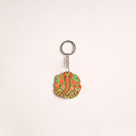Peacock - Abstract Pastel Handpainted Hand-Carved Wooden Keychain 18