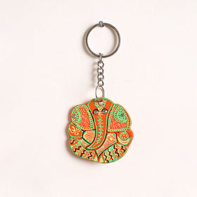 Peacock - Abstract Pastel Handpainted Hand-Carved Wooden Keychain 18