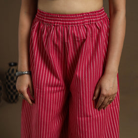  Cotton Red Flared Jacquard Palazzo