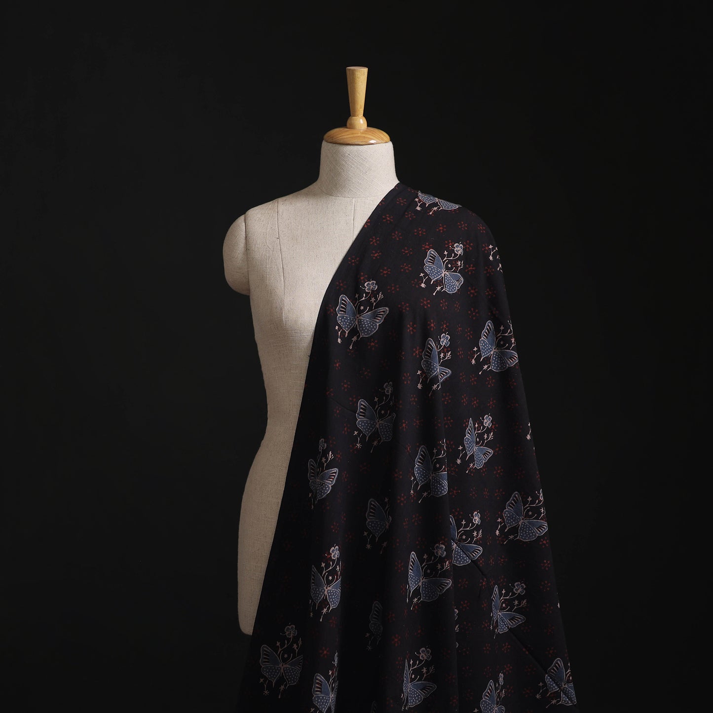 Black - Kutch Hand Block Ajrakh Print Natural Dyed Cotton Fabric 24