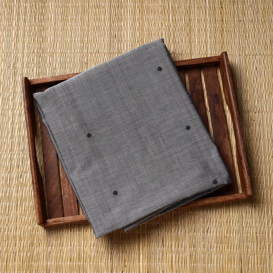 Grey - Pure Handloom Thread Buti Mul Cotton Unisex Kurta Material - 2.5 Meter