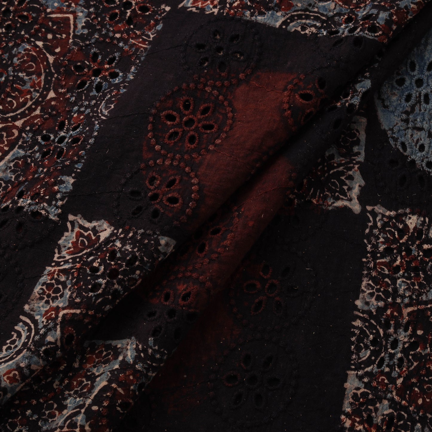 Natural Dyed Ajrakh Hand Block Print Cotton Hakoba Fabric 97