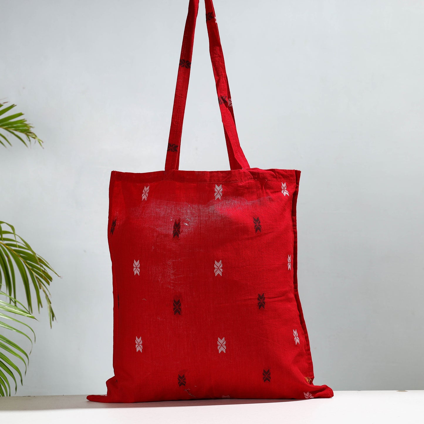 Red - Jacquard Cotton Jhola Bag