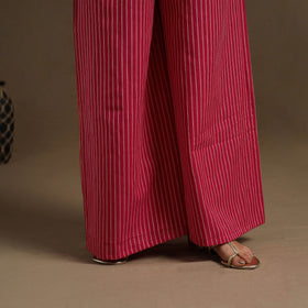  Cotton Red Flared Jacquard Palazzo