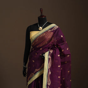 Purple Bengali Tant Saree with Matching Jewellery & Blouse