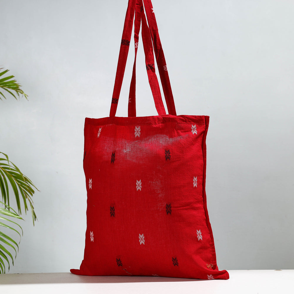 Red - Jacquard Cotton Jhola Bag