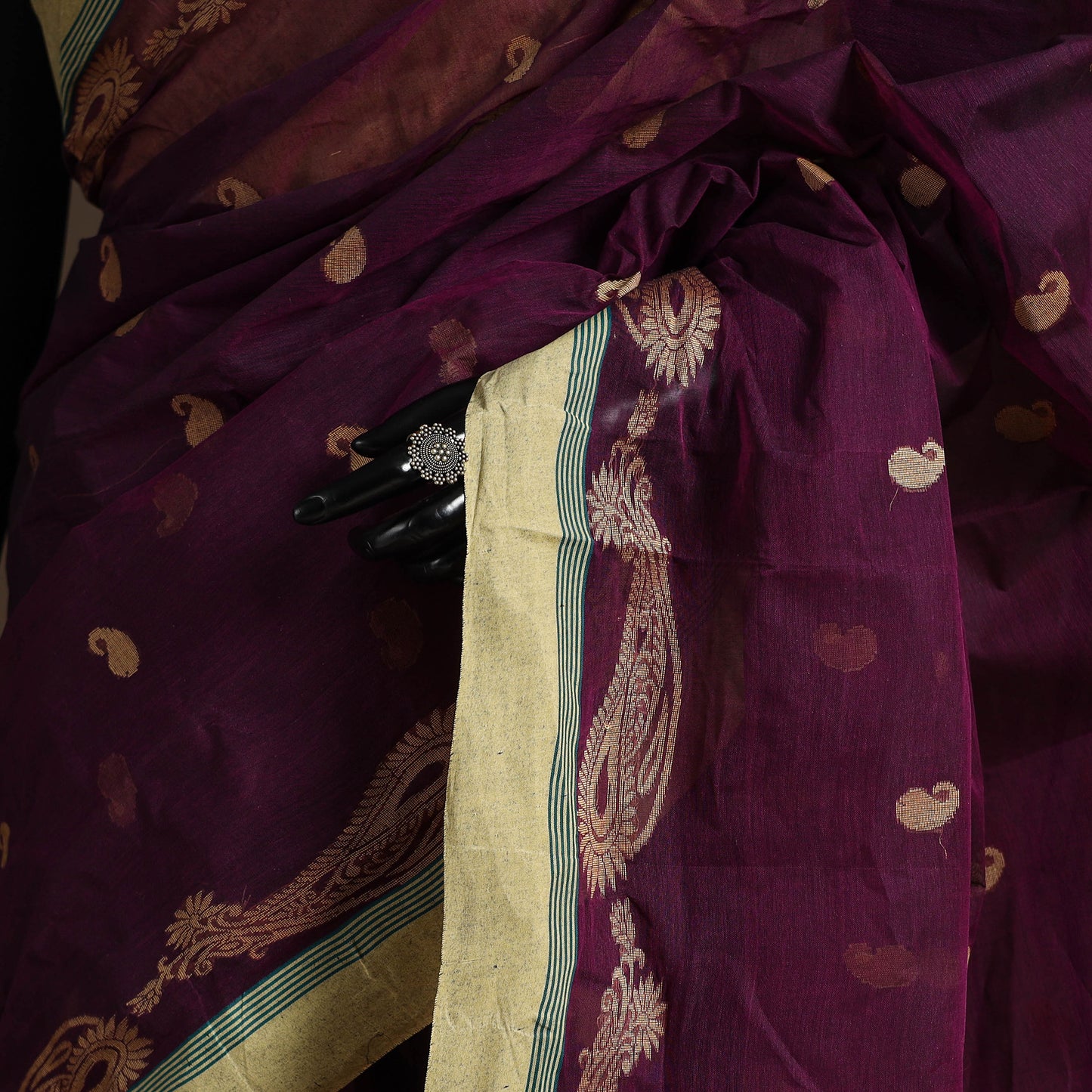 Purple Bengali Tant Saree with Matching Jewellery & Blouse