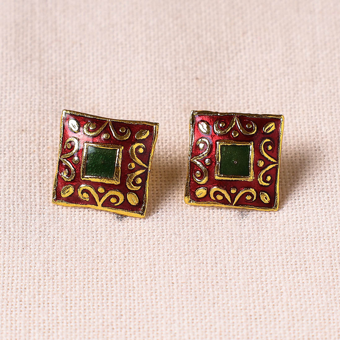 Handcrafted Paka Meenakari Stud Earrings