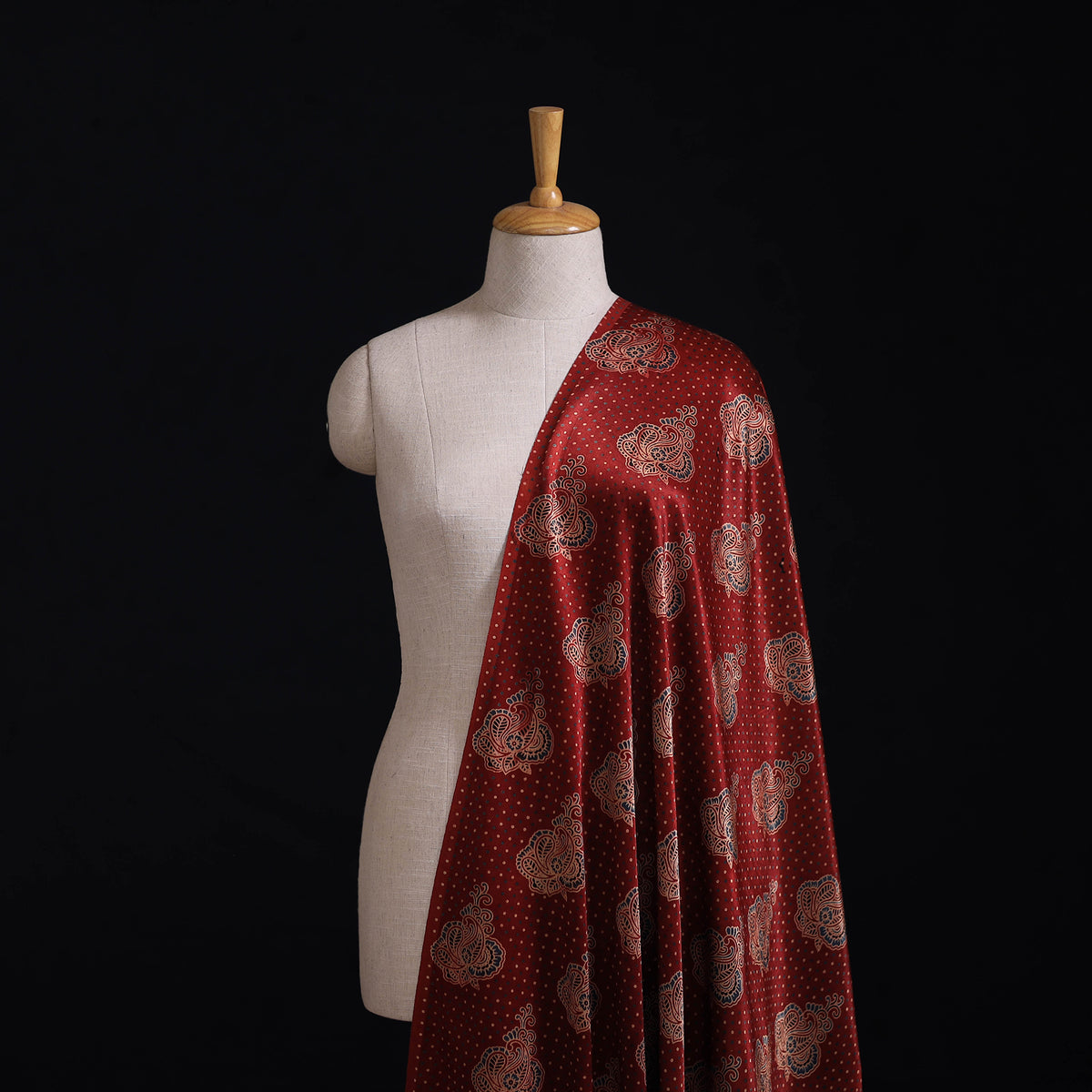 Kutch Hand Block Ajrakh Print Natural Dyed Mashru Silk Fabric 04