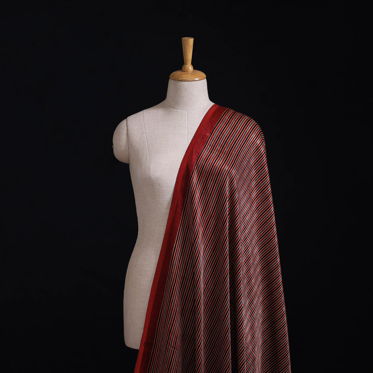 Kutch Hand Block Ajrakh Print Natural Dyed Mashru Silk Fabric 03