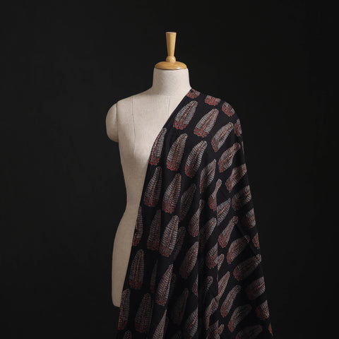 Black - Hand Block Ajrakh Print Natural Dyed Pure Mul Cotton Fabric 04