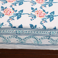 White - Pure Cotton Single Sanganeri Print Bed Cover 48