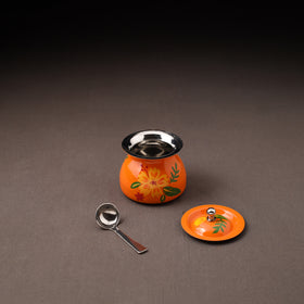 Floral Handpainted Enamelware Stainless Steel Ghee Pot 44
