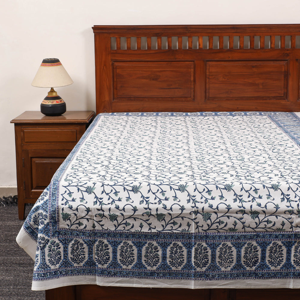 Blue - Pure Cotton Single Sanganeri Print Bed Cover 49