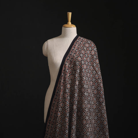 Black - Hand Block Ajrakh Print Natural Dyed Pure Mul Cotton Fabric 02
