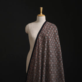 Black - Hand Block Ajrakh Print Natural Dyed Pure Mul Cotton Fabric 02