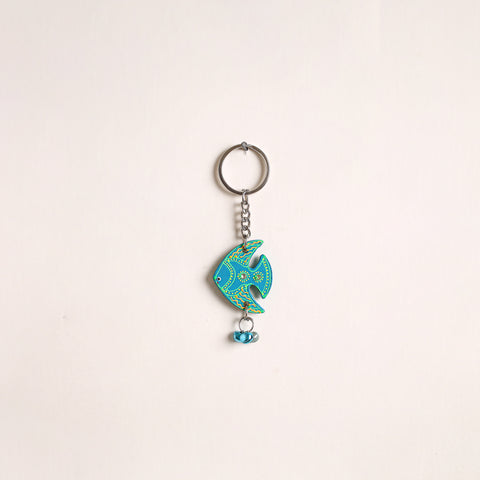 Moon - Abstract Pastel Handpainted Hand-Carved Wooden Keychain 22