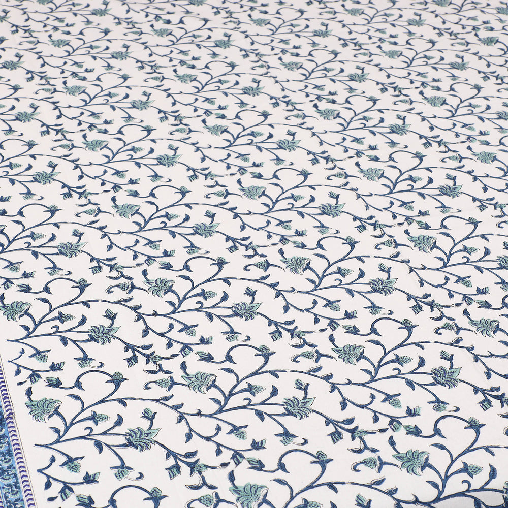 Blue - Pure Cotton Single Sanganeri Print Bed Cover 49