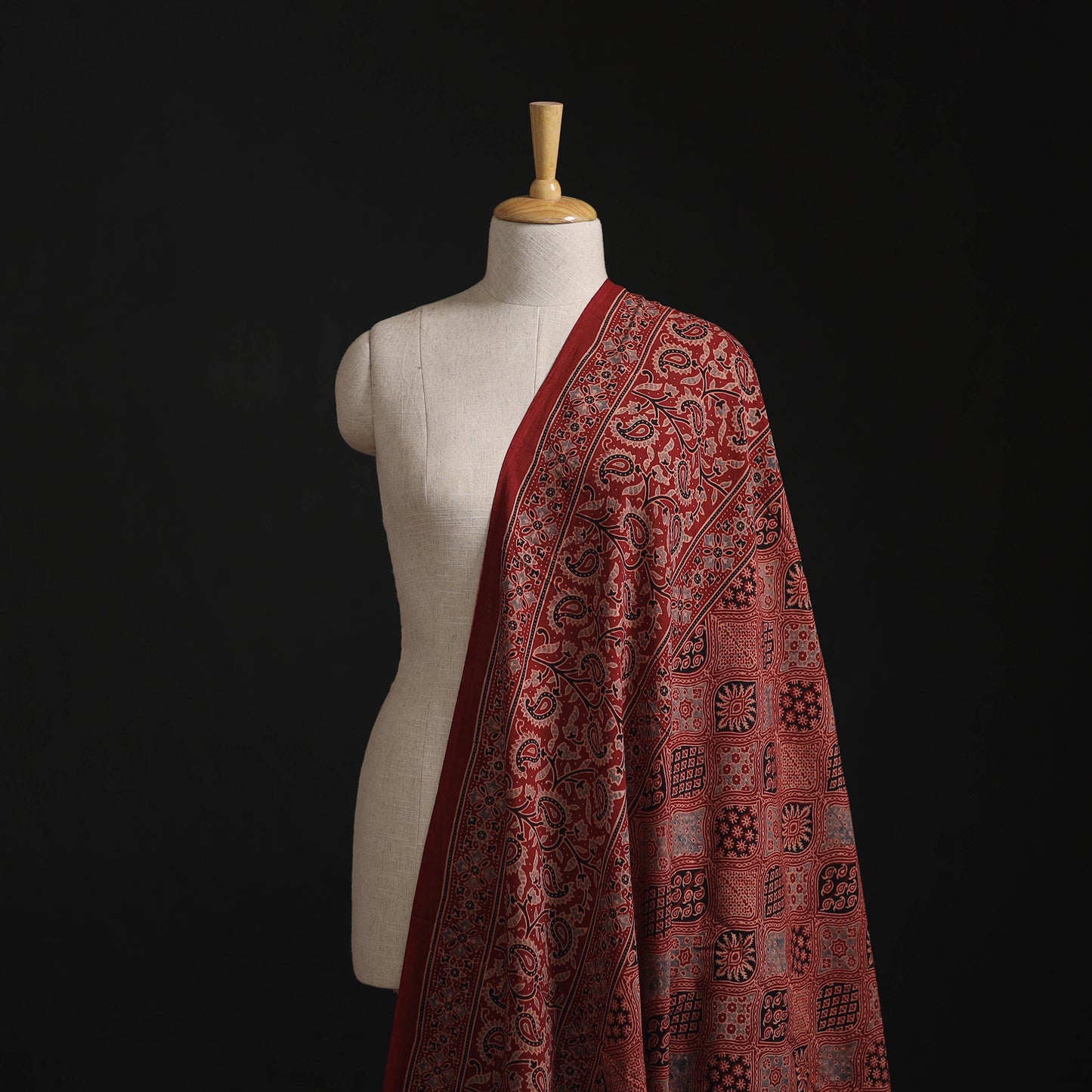 Red - Hand Block Ajrakh Print Natural Dyed Pure Mul Cotton Fabric 01