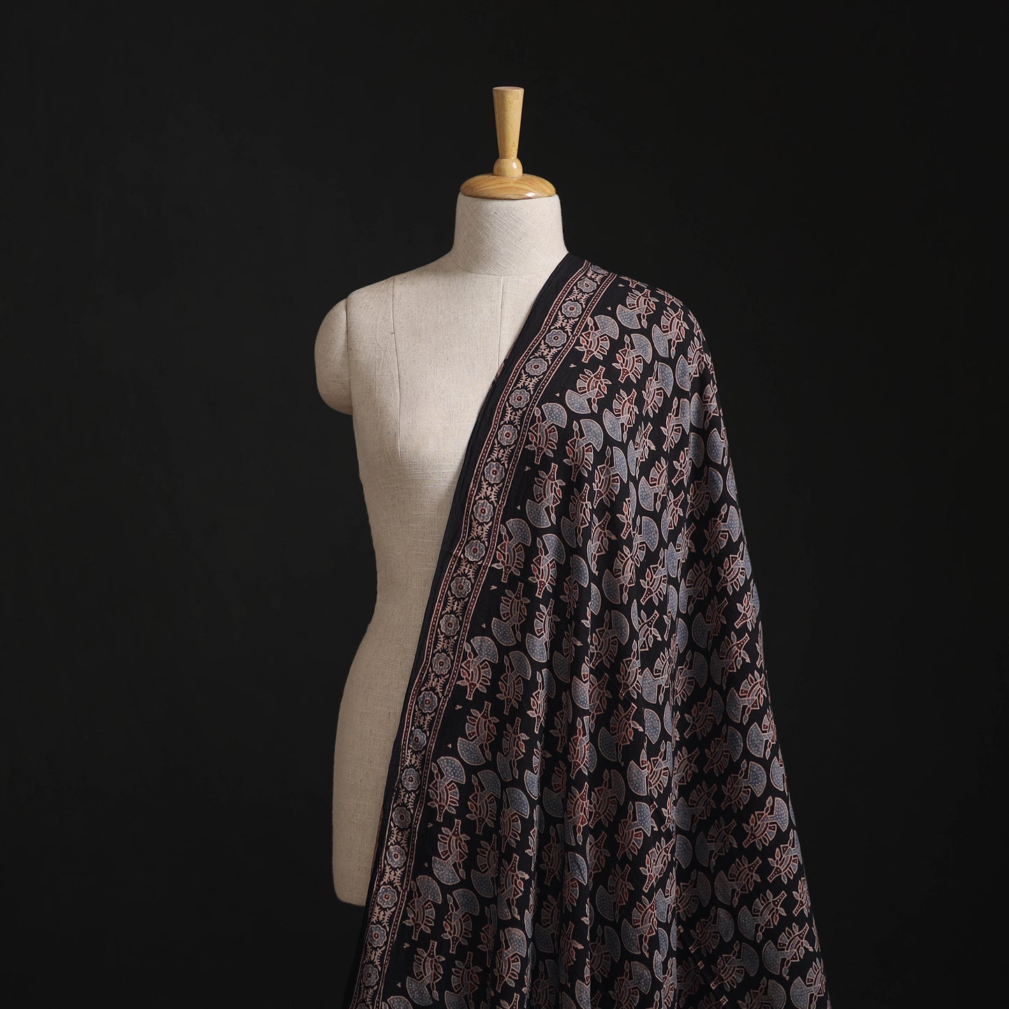 Black - Hand Block Ajrakh Print Natural Dyed Pure Mul Cotton Fabric 05