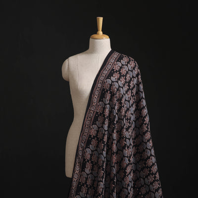Black - Hand Block Ajrakh Print Natural Dyed Pure Mul Cotton Fabric 05