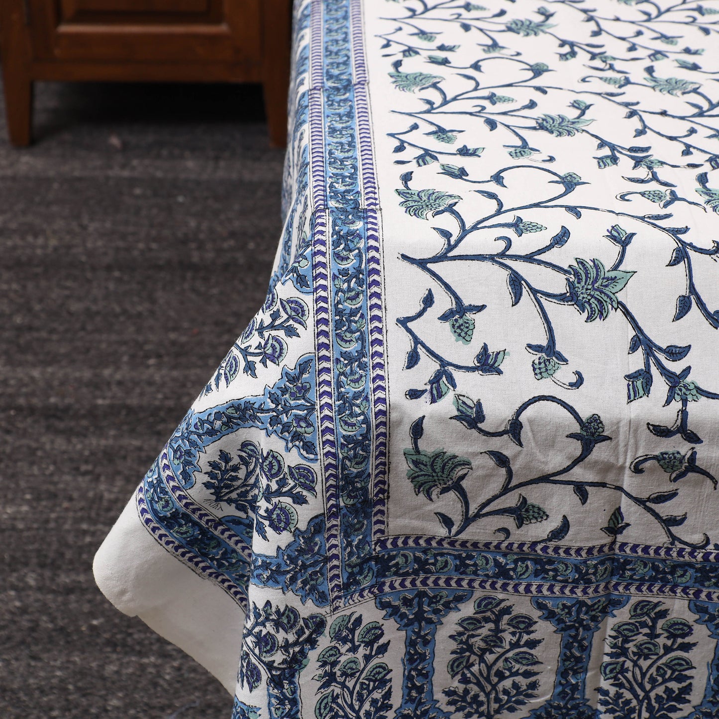 Blue - Pure Cotton Single Sanganeri Print Bed Cover 49