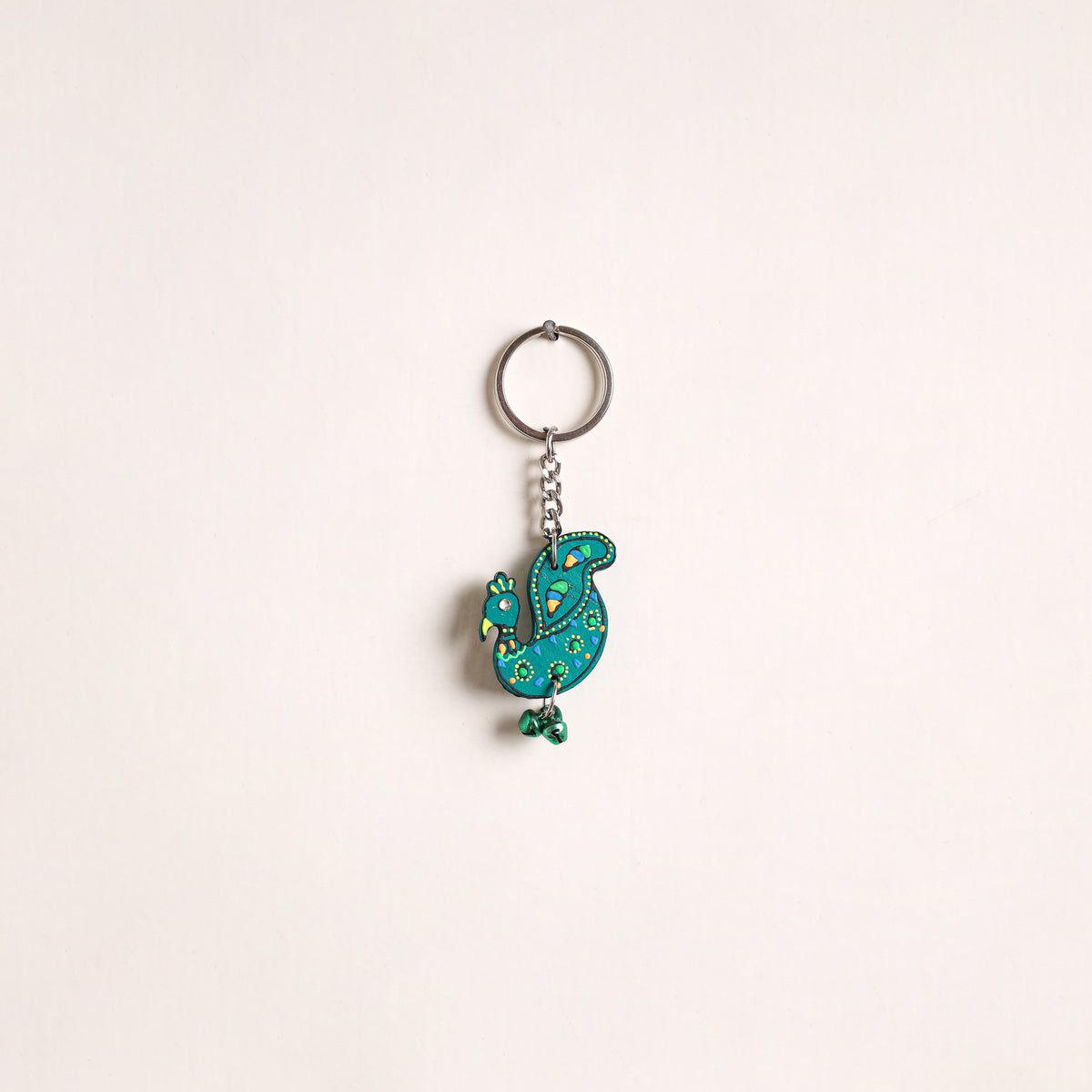 Peacock - Abstract Pastel Handpainted Hand-Carved Wooden Keychain 23