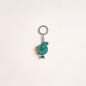 Peacock - Abstract Pastel Handpainted Hand-Carved Wooden Keychain 23