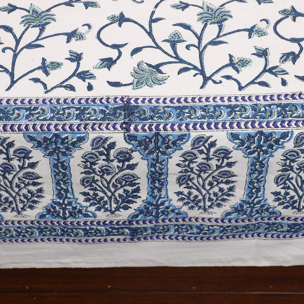 Blue - Pure Cotton Single Sanganeri Print Bed Cover 49