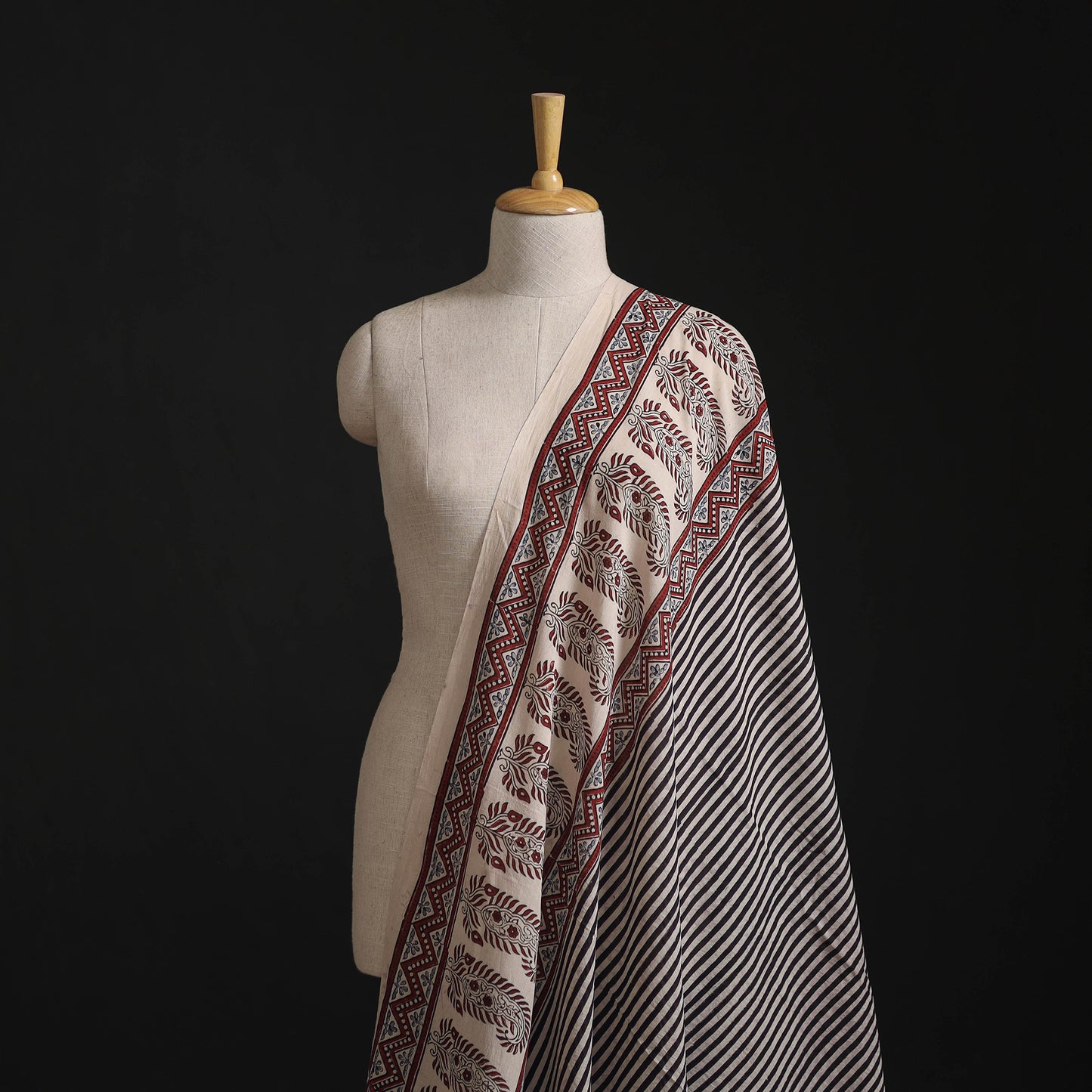 White - Hand Block Ajrakh Print Natural Dyed Pure Mul Cotton Fabric 06