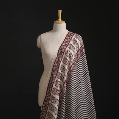 White - Hand Block Ajrakh Print Natural Dyed Pure Mul Cotton Fabric 06