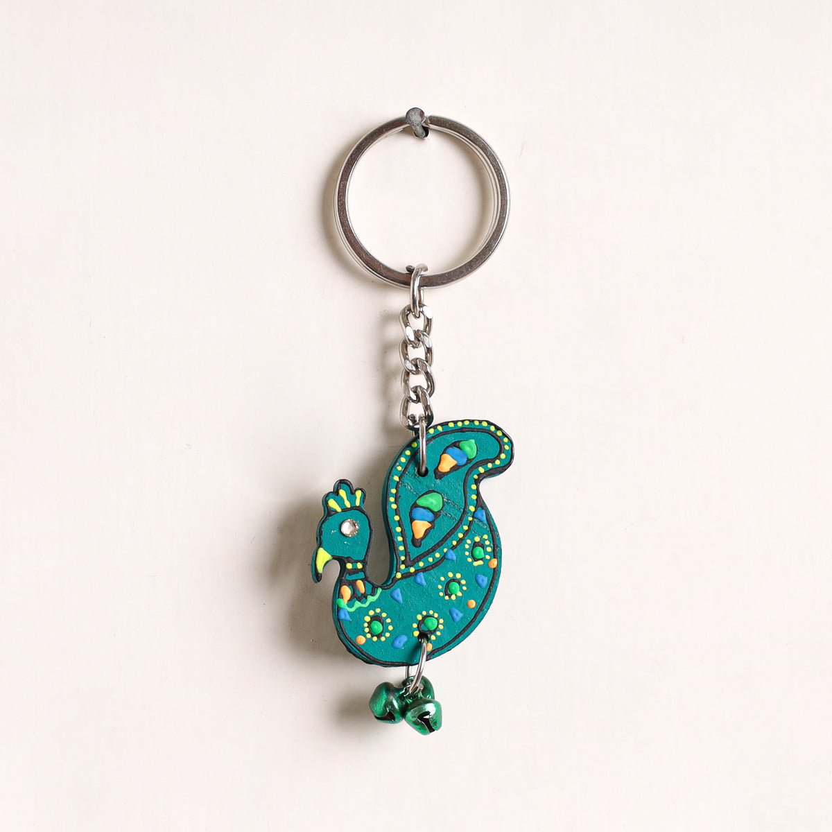 Peacock - Abstract Pastel Handpainted Hand-Carved Wooden Keychain 23